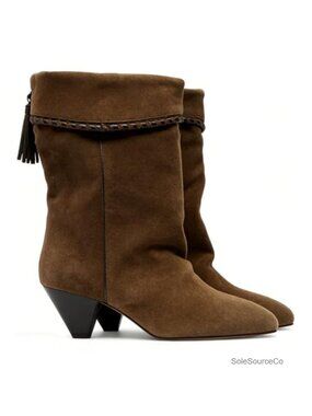 Suede Ankle Boots for Women Slouchy Fold Over Cowboy Boots Pointed Toe Low Heel